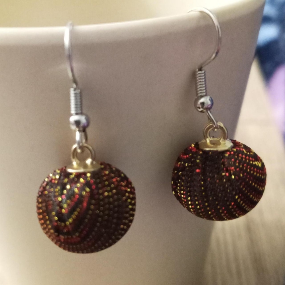 Hand Crafted Christmas New black metallic red and gold drop Statement earrings